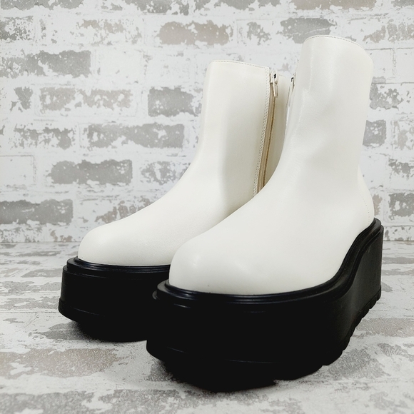 NEW Bp. Milo White Faux Leather Zip Up Platform Ankle Boots W668 - Picture 2 of 12